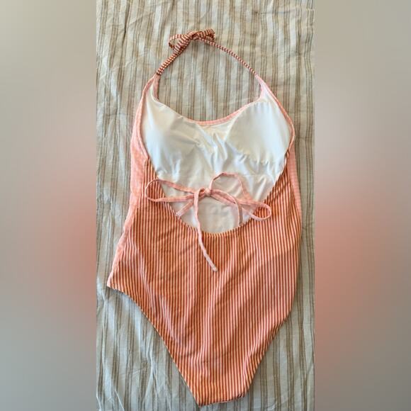 NWT Aerie Gingham & Striped One Piece Swimsuit Pink Orange Size XL - Picture 7 of 9